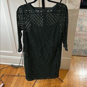 LOFT Green Sheath Dress with Crew Neck and 3/4 Sleeves